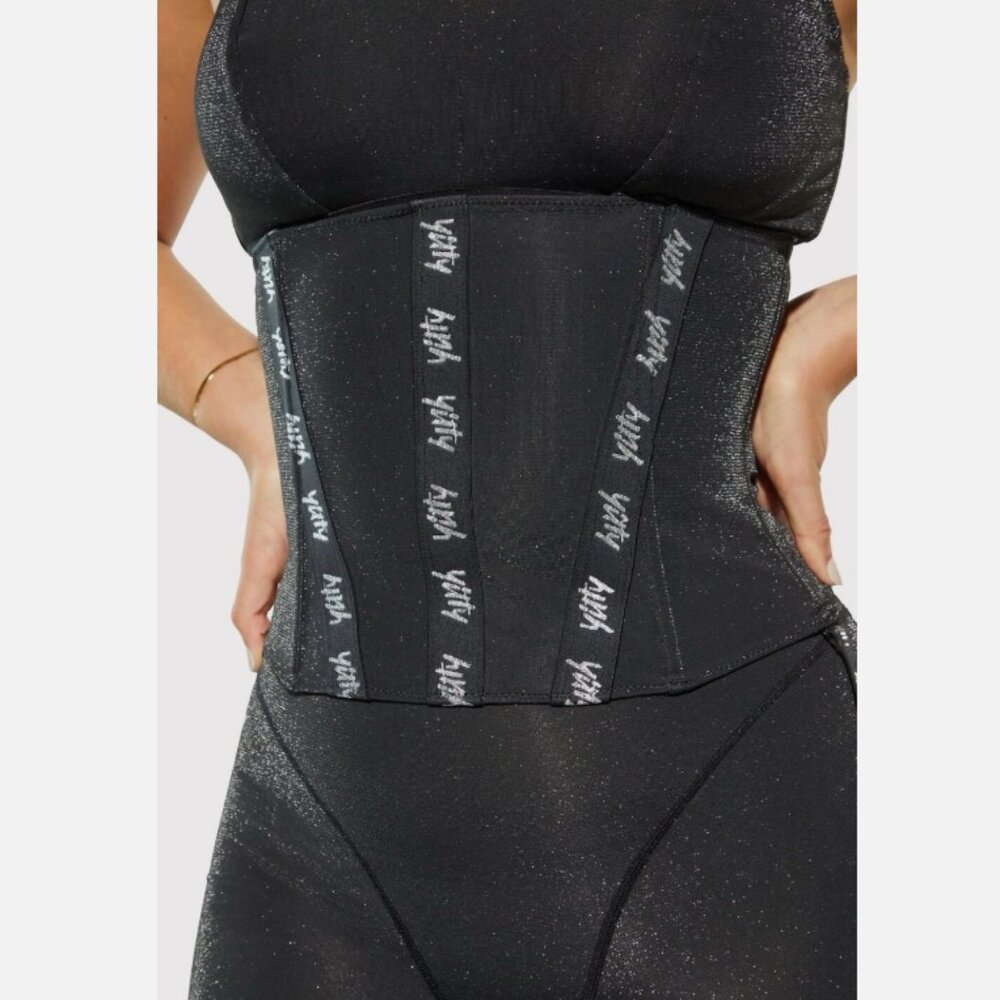 YITTY Spotlight Waist Shaper Shimmered Iconic Black Logo Shapewear Corset NAT1